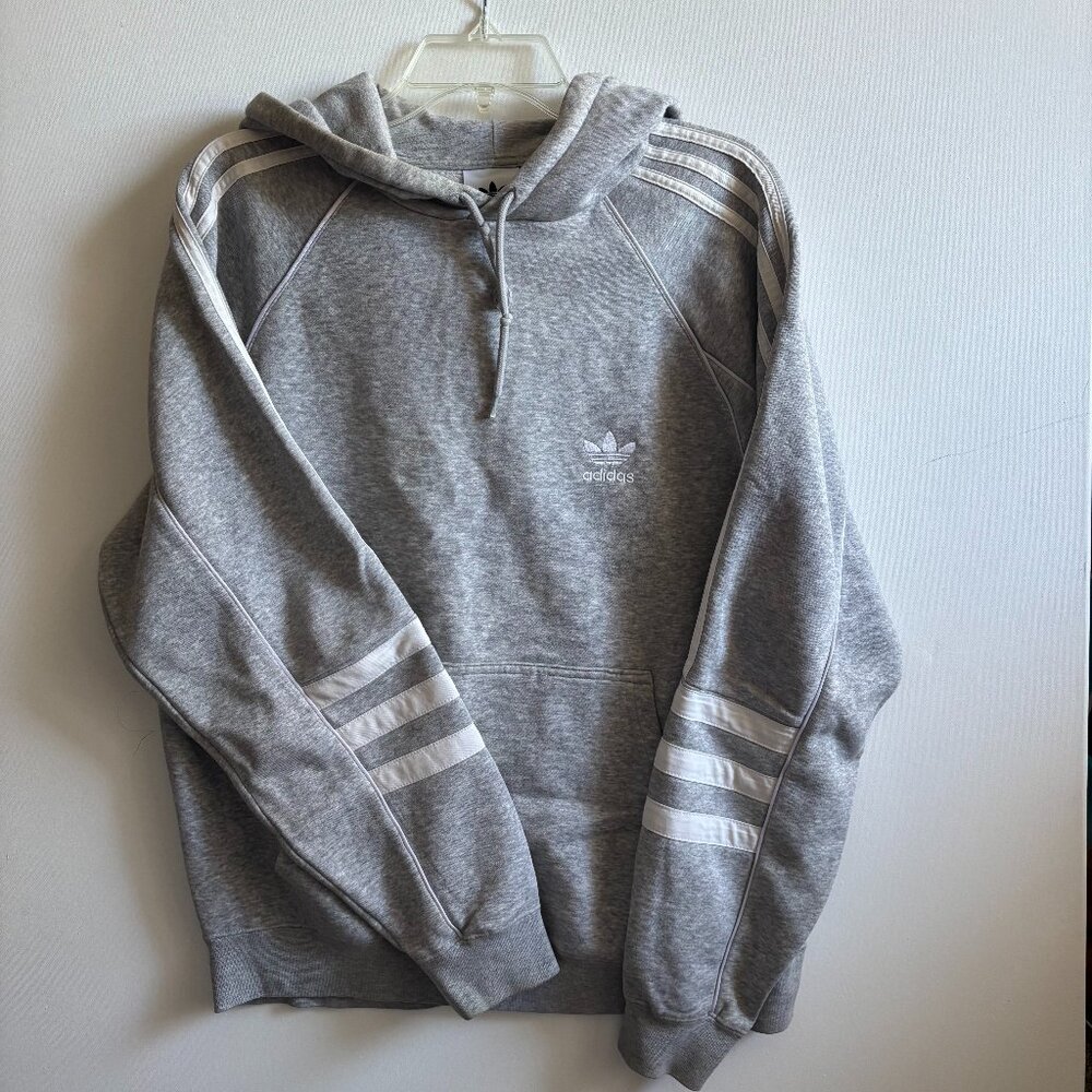 Adidas Originals Trefoil Gray Hoodie – 3-Stripes Pullover Sweatshirt (Men’s Medi